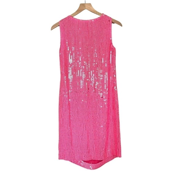 NWT DVF Silk Y2K Neon Barbie Pink Sequin Cowl Neck Sleeveless Disco Mini Dress 0 - Picture 3 of 10